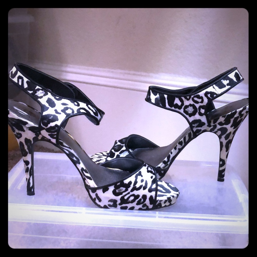 Joey O. Black & White Leopard Print Heels
